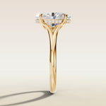 Oval Tulip Diamond Bridge Split Shank engagement ring in yellow gold, side profile