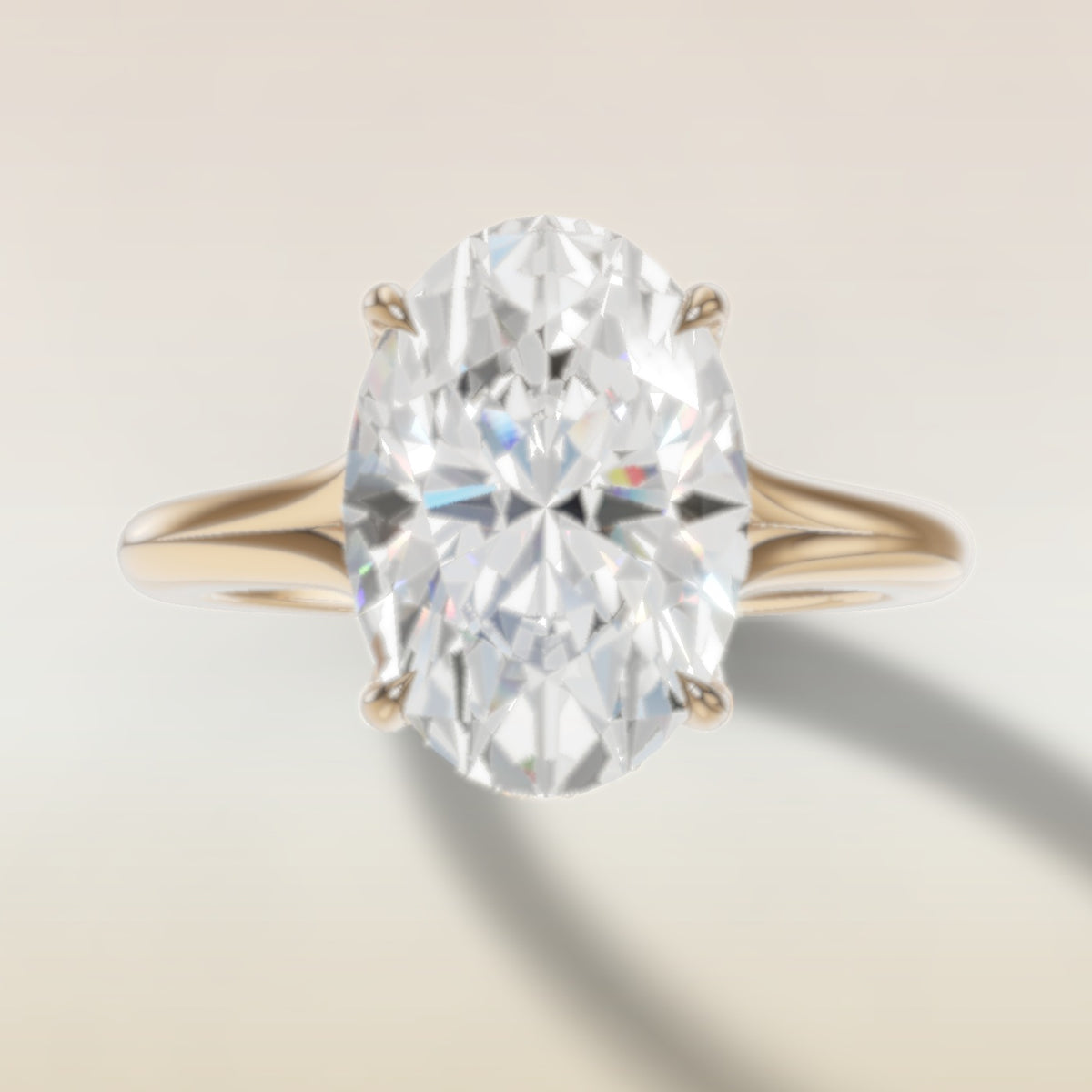 Oval Tulip Diamond Bridge Split Shank engagement ring in yellow gold, top view
