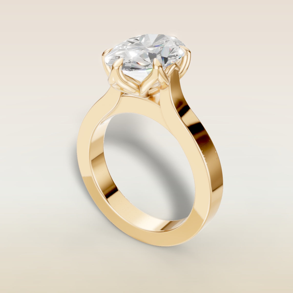 Oval Tulip Thick Band engagement ring in yellow gold, back angle