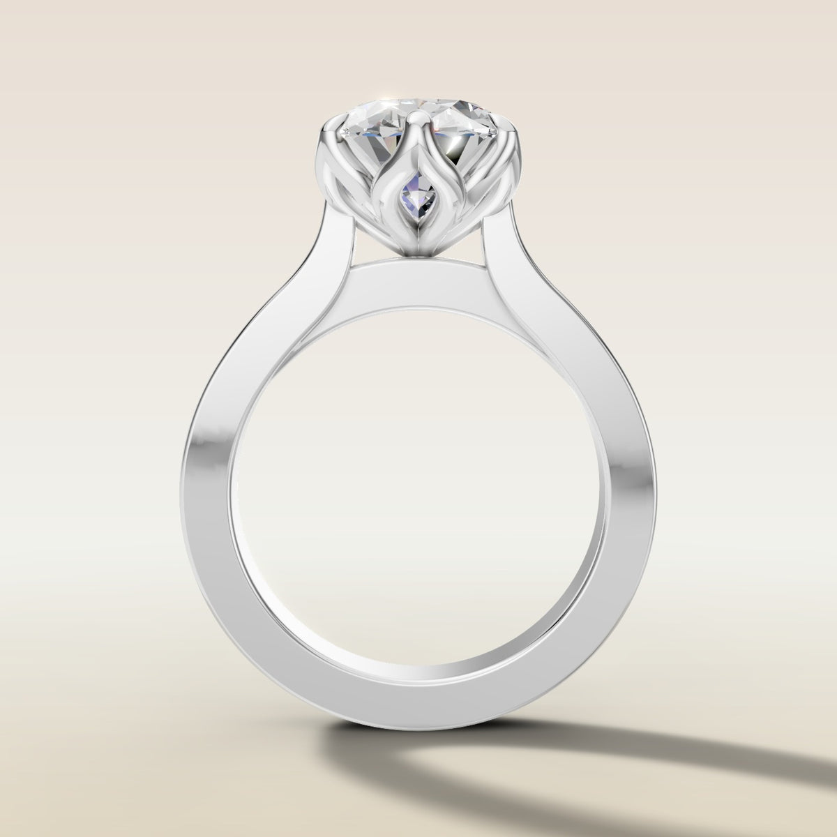 Oval Tulip Thick Band engagement ring in white gold, front view