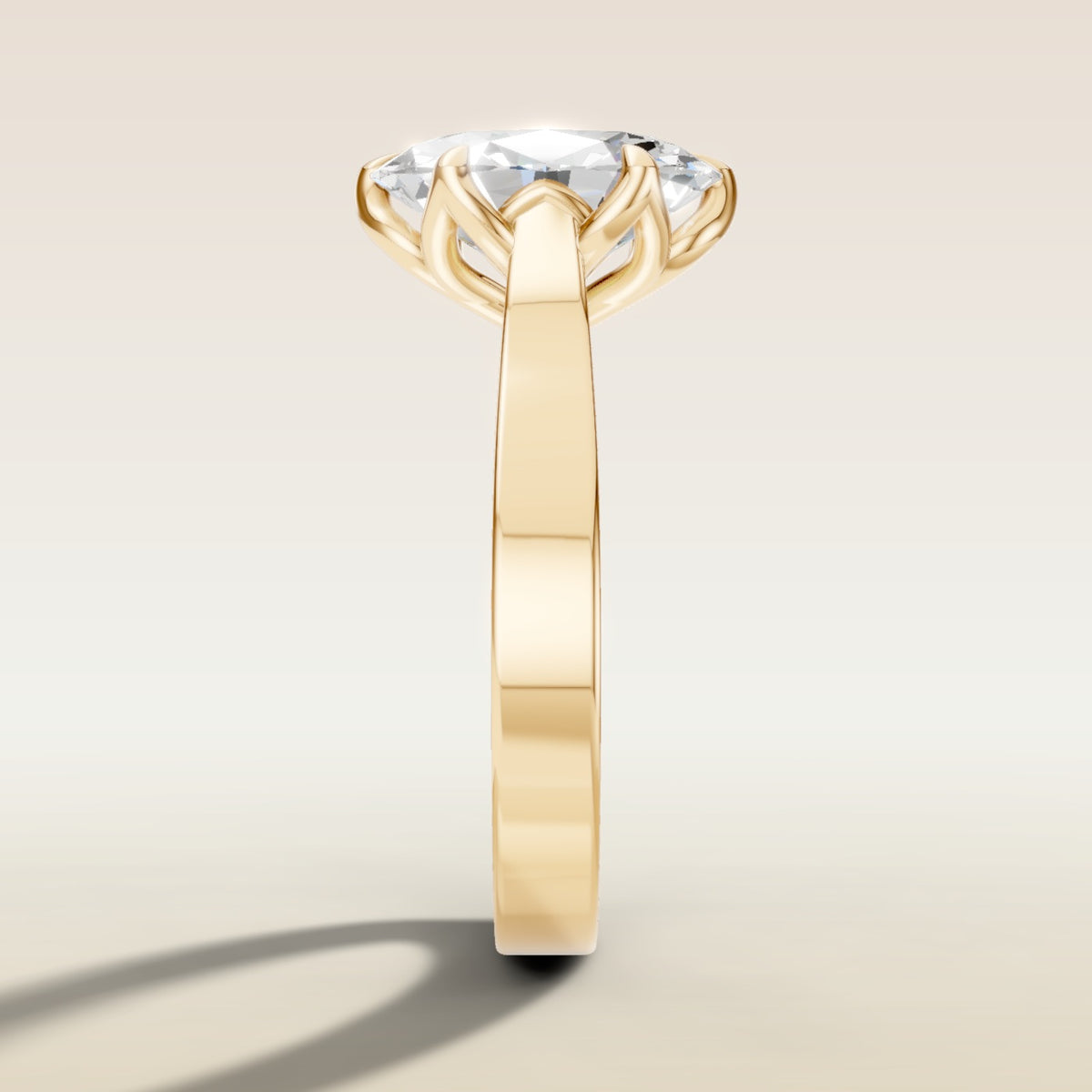Oval Tulip Thick Band engagement ring in yellow gold, side profile