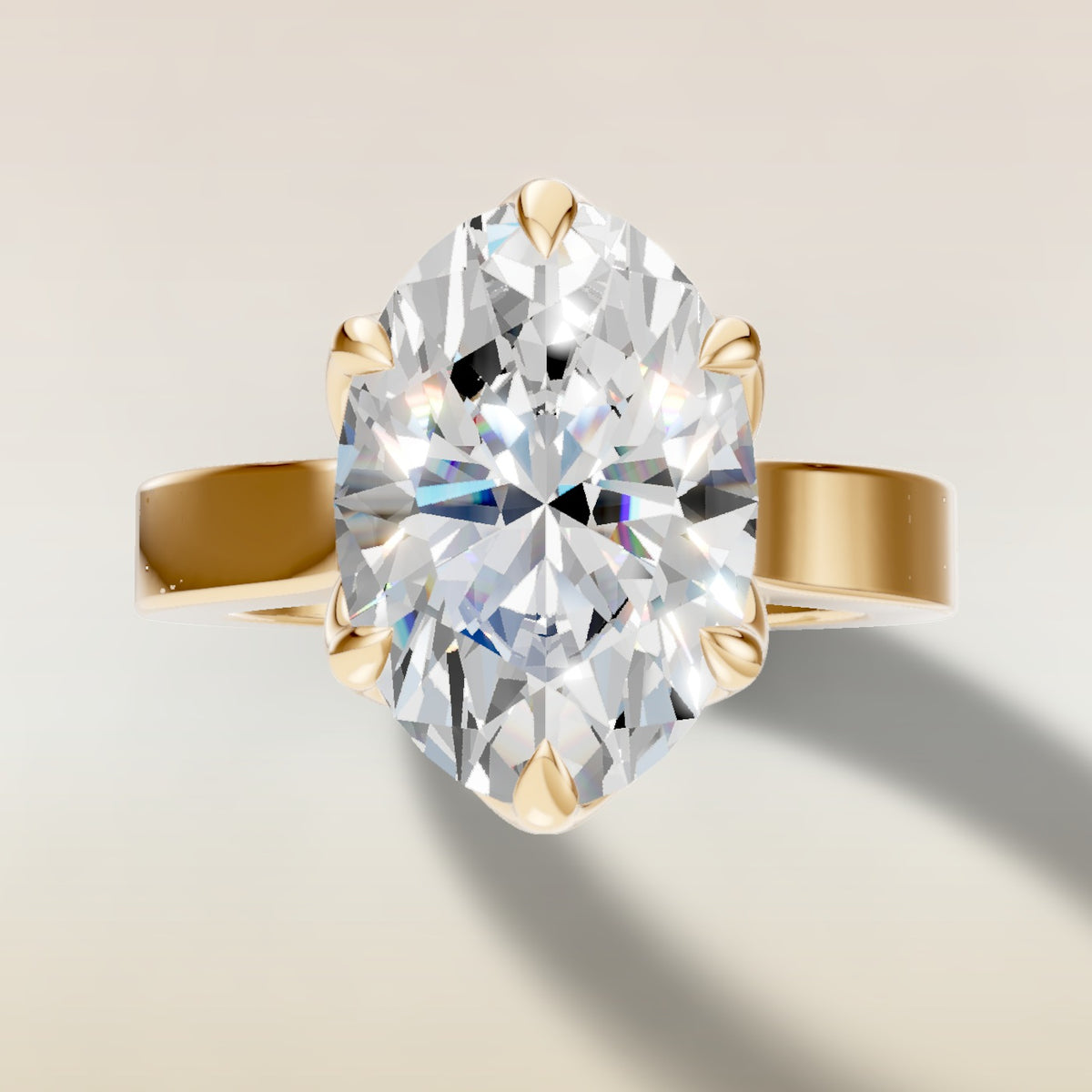 Oval Tulip Thick Band engagement ring in yellow gold, top view