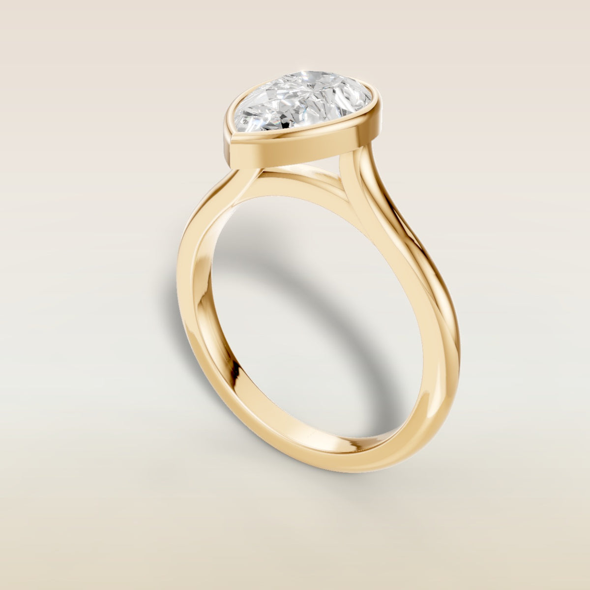 Pear Full Bezel Cathedral engagement ring in yellow gold, back angle