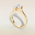 Pear Full Bezel Cathedral engagement ring in yellow gold, back angle