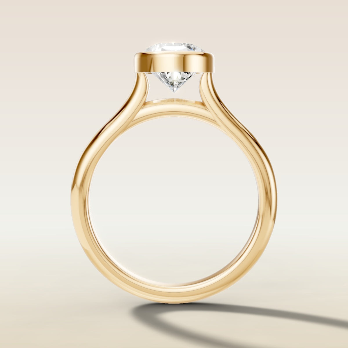 Pear Full Bezel Cathedral engagement ring in yellow gold, front view