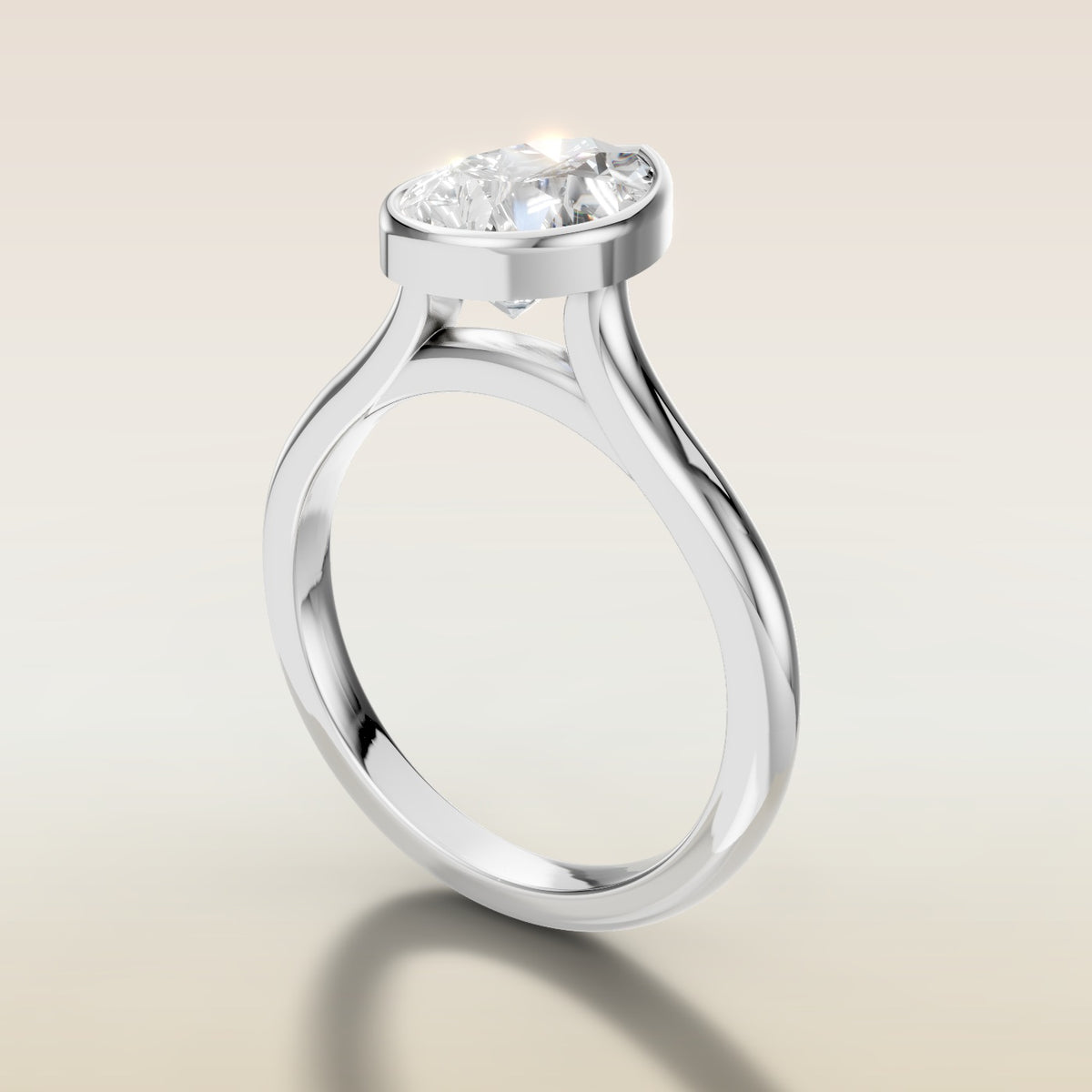 Pear Full Bezel Cathedral engagement ring in white gold, angled side view
