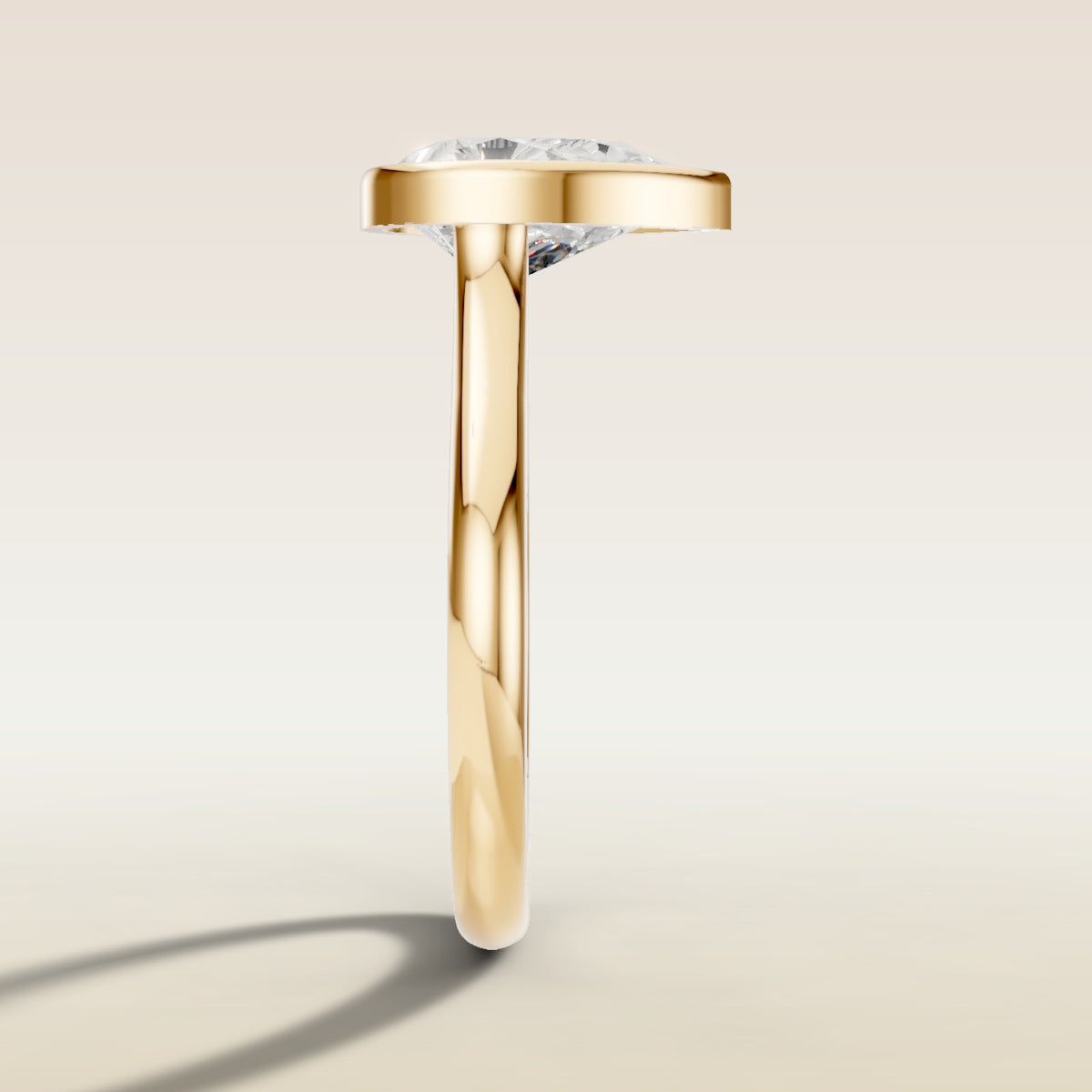 Pear Full Bezel Cathedral engagement ring in yellow gold, side profile