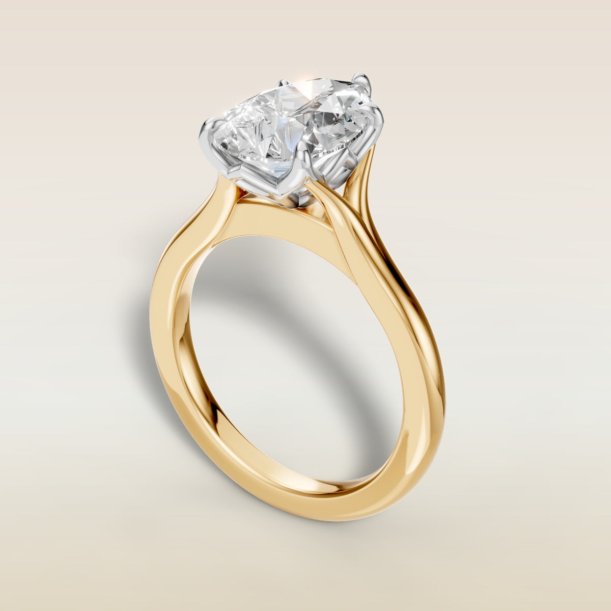 Pear Half Petal Tulip Split Shank engagement ring in gold, back angle