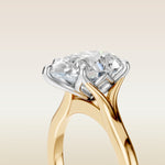 Pear Half Petal Tulip Split Shank engagement ring in gold, basket close up