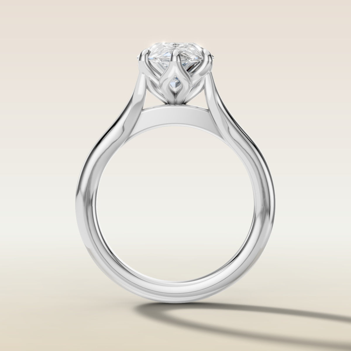 Pear Half Petal Tulip Split Shank engagement ring in white gold, front view