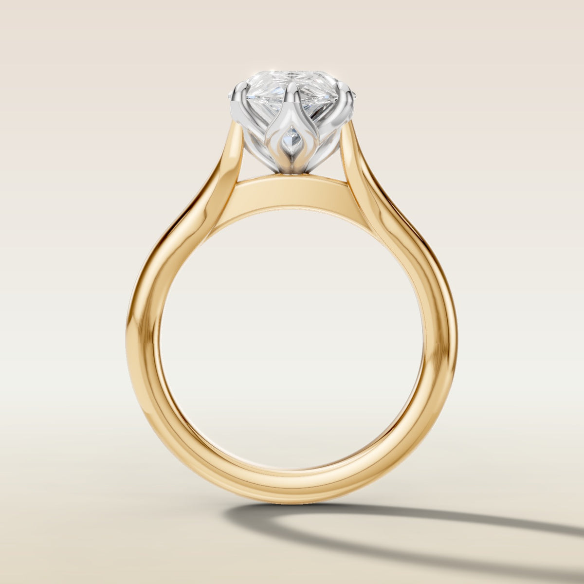 Pear Half Petal Tulip Split Shank engagement ring in gold, front view