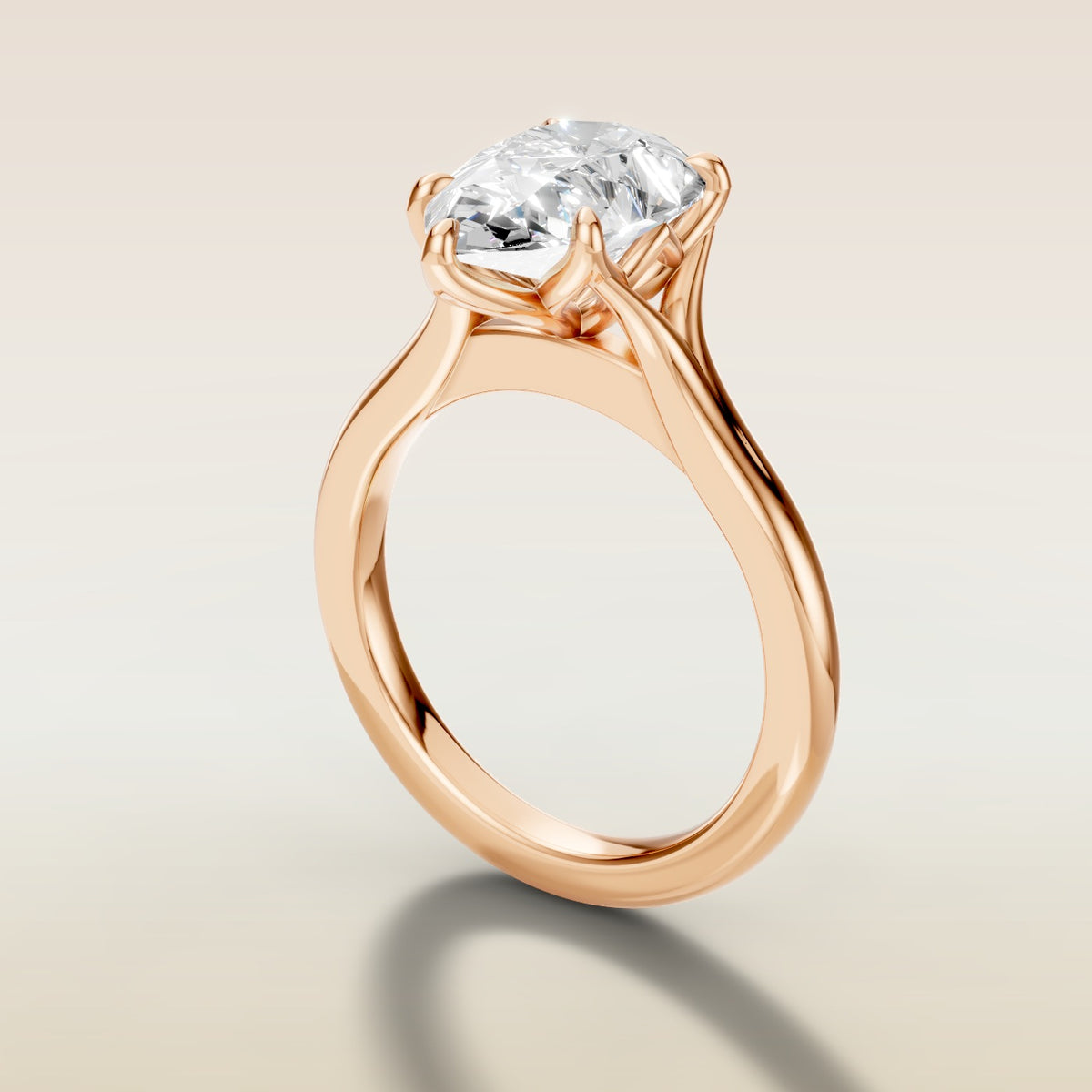 Pear Half Petal Tulip Split Shank engagement ring in rose gold, angled side view