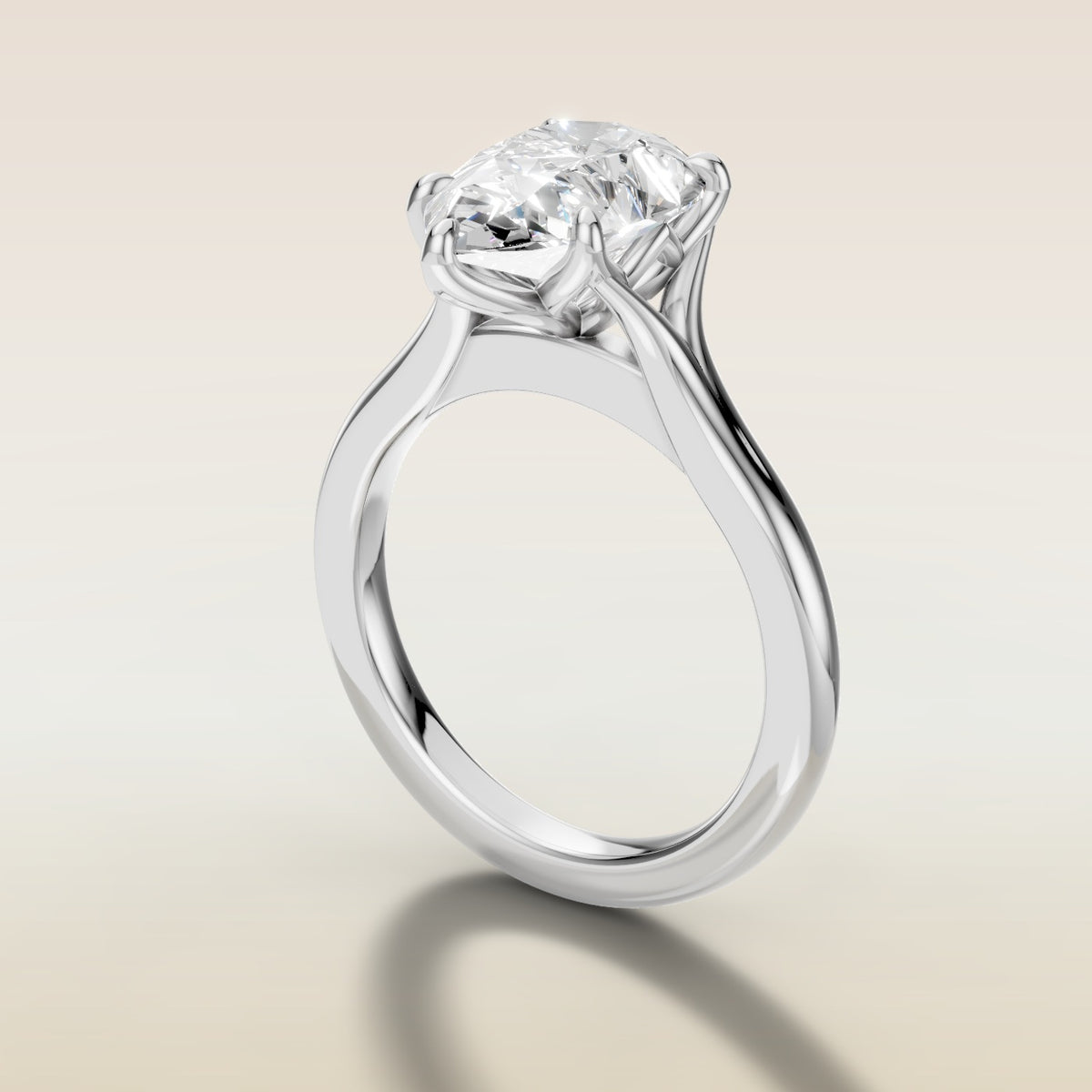 Pear Half Petal Tulip Split Shank engagement ring in white gold, angled side view