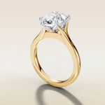 Pear Half Petal Tulip Split Shank engagement ring in gold, angled side view