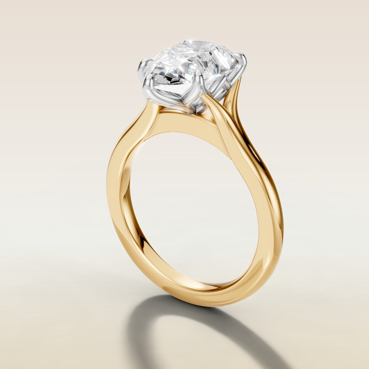 Pear Half Petal Tulip Split Shank engagement ring in gold, angled side view