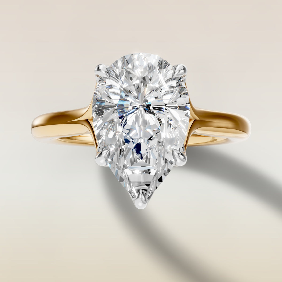 Pear Half Petal Tulip Split Shank engagement ring in gold, top view