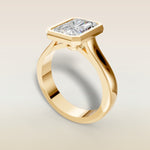 Radiant Full Bezel Thick Band engagement ring in yellow gold, back angle