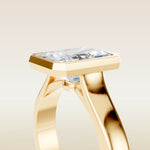 Radiant Full Bezel Thick Band engagement ring in yellow gold, basket close up