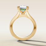 Radiant Hidden Halo Floral Engraved engagement ring in yellow gold, front view