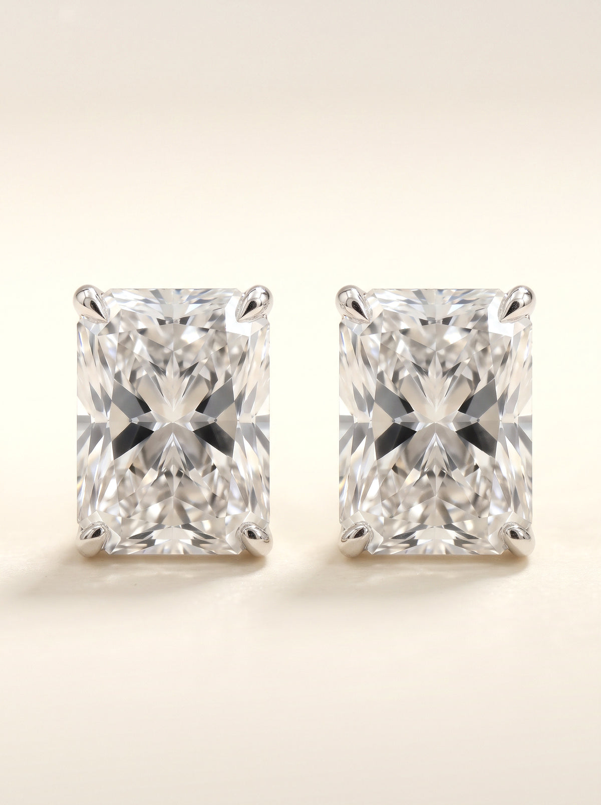 Radiant diamond stud earrings in 14K white gold