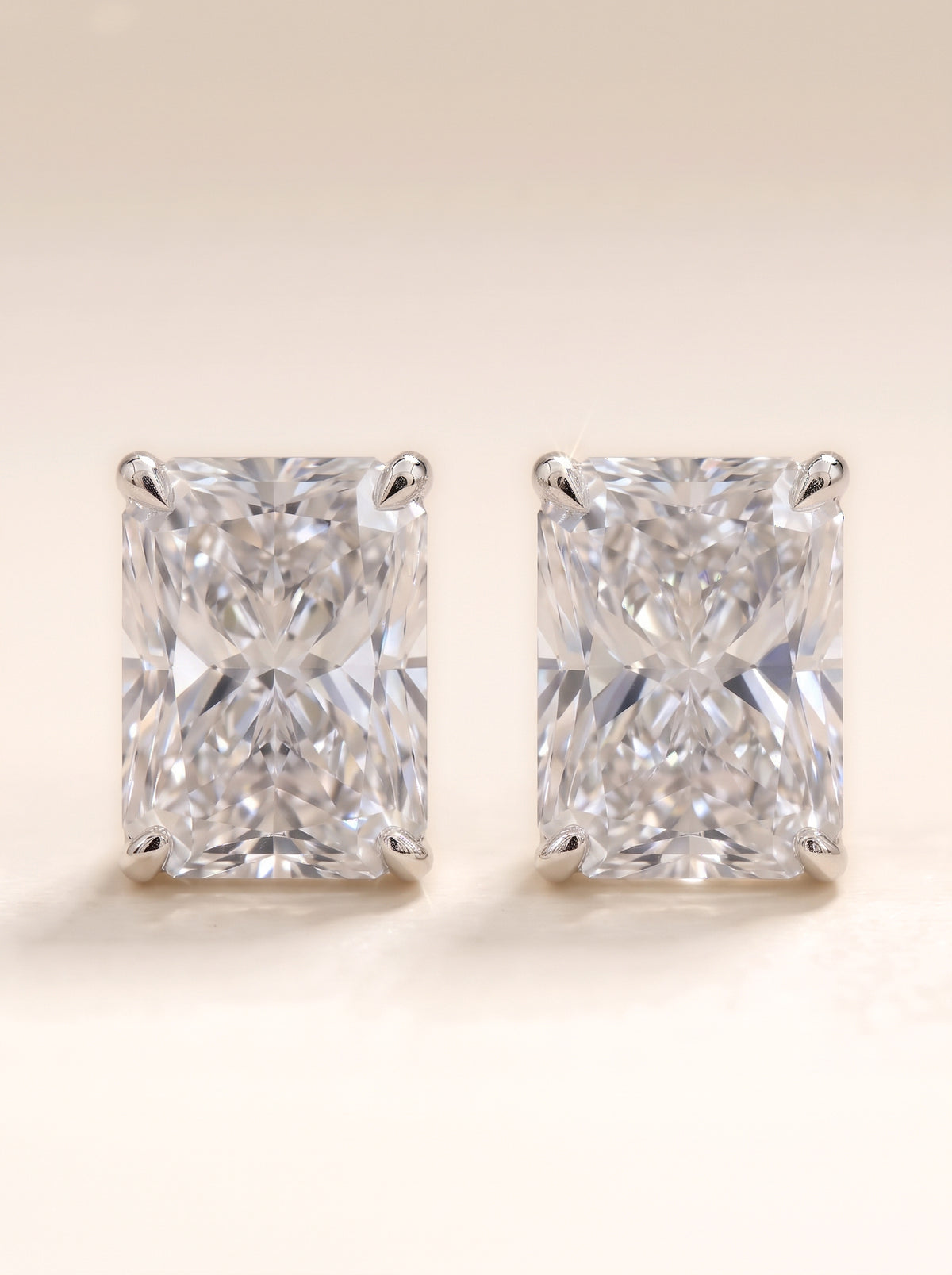 Radiant diamond stud earrings in 14K white gold
