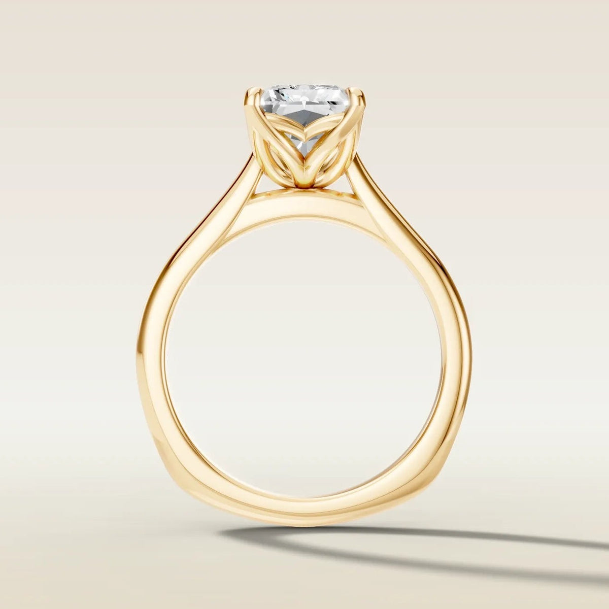 Radiant Tulip Curved Gallery Rail engagement ring in yellow gold, front view