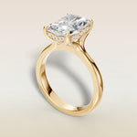 Radiant Tulip Curved Hidden Halo Split Shank engagement ring in yellow gold, back angle