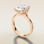 Radiant Tulip Curved Hidden Halo Split Shank engagement ring in rose gold, angled side view