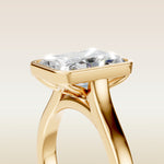 Radiant Tulip Full Bezel engagement ring in gold, basket close up