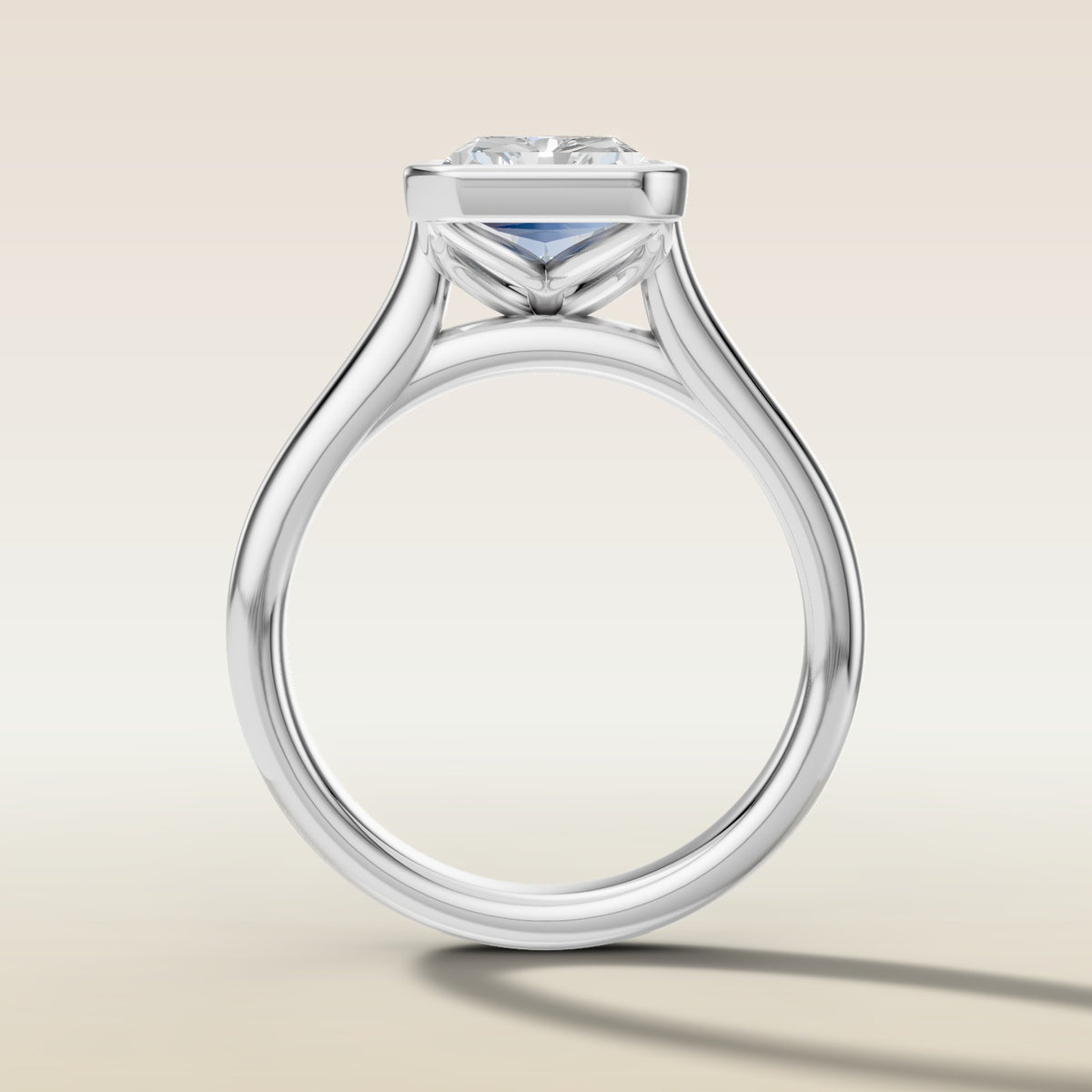 Radiant Tulip Full Bezel engagement ring in white gold, front view