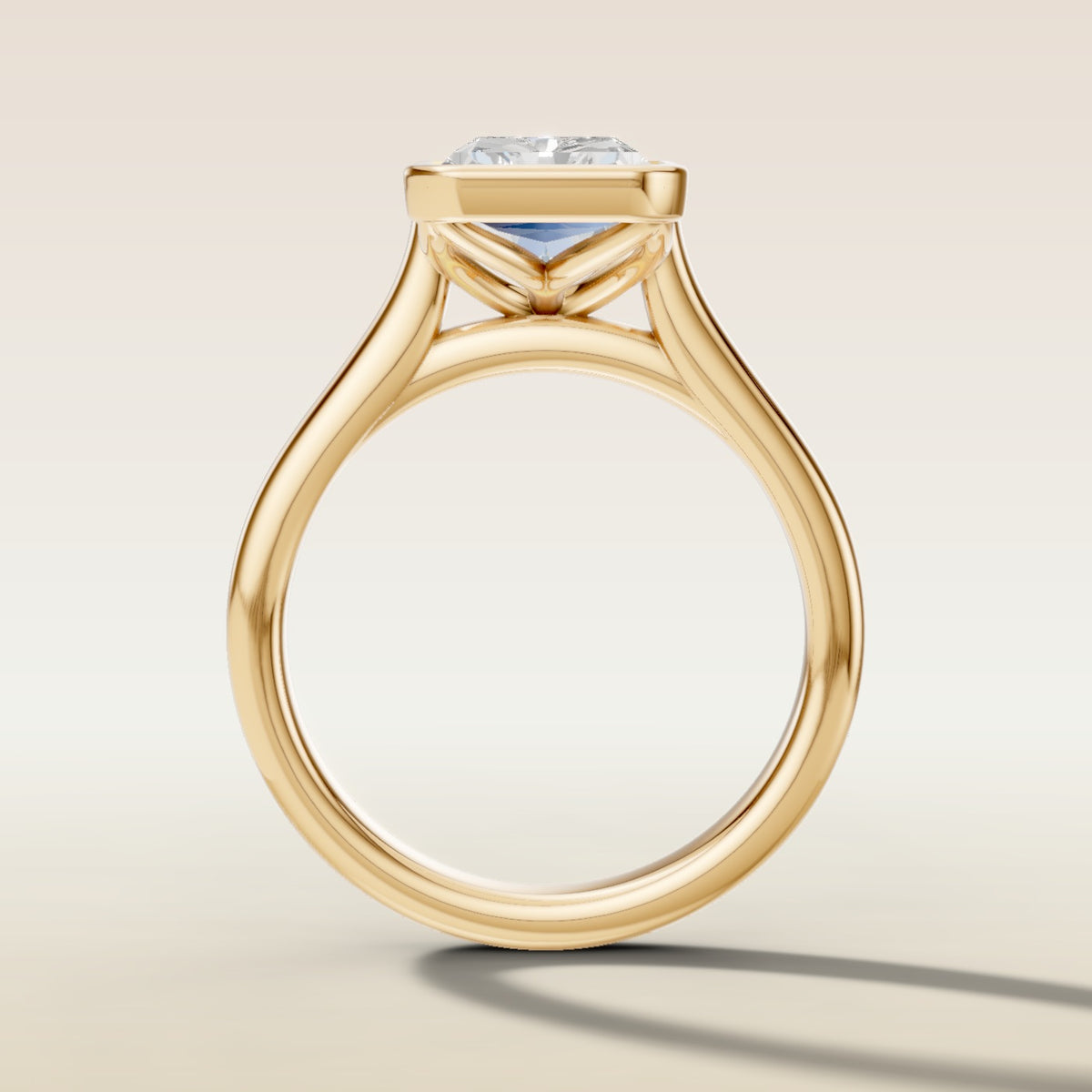 Radiant Tulip Full Bezel engagement ring in gold, front view