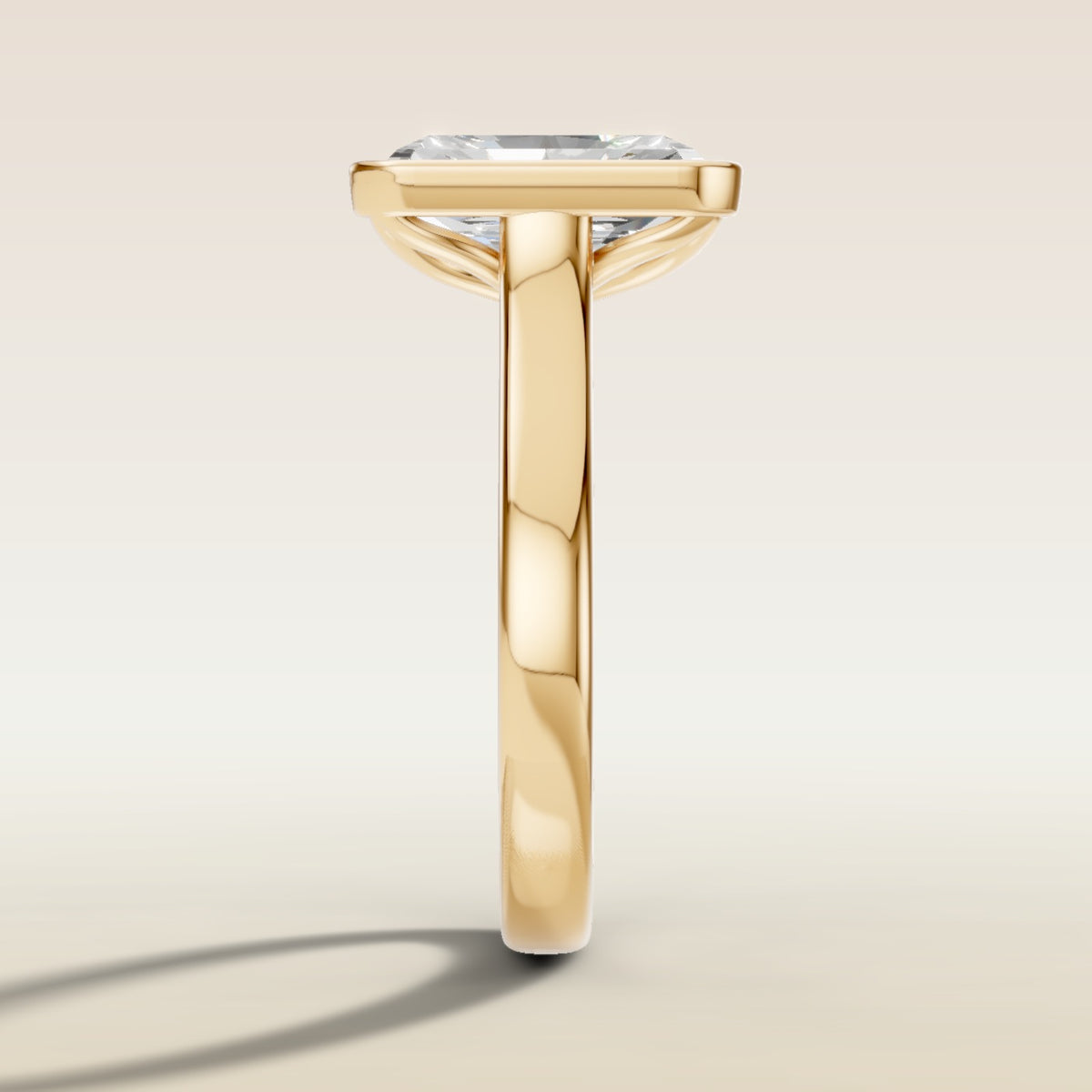 Radiant Tulip Full Bezel engagement ring in gold, side profile