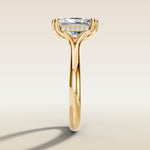 Radiant Tulip Hidden Halo Double Prong Split Shank engagement ring in gold, side profile