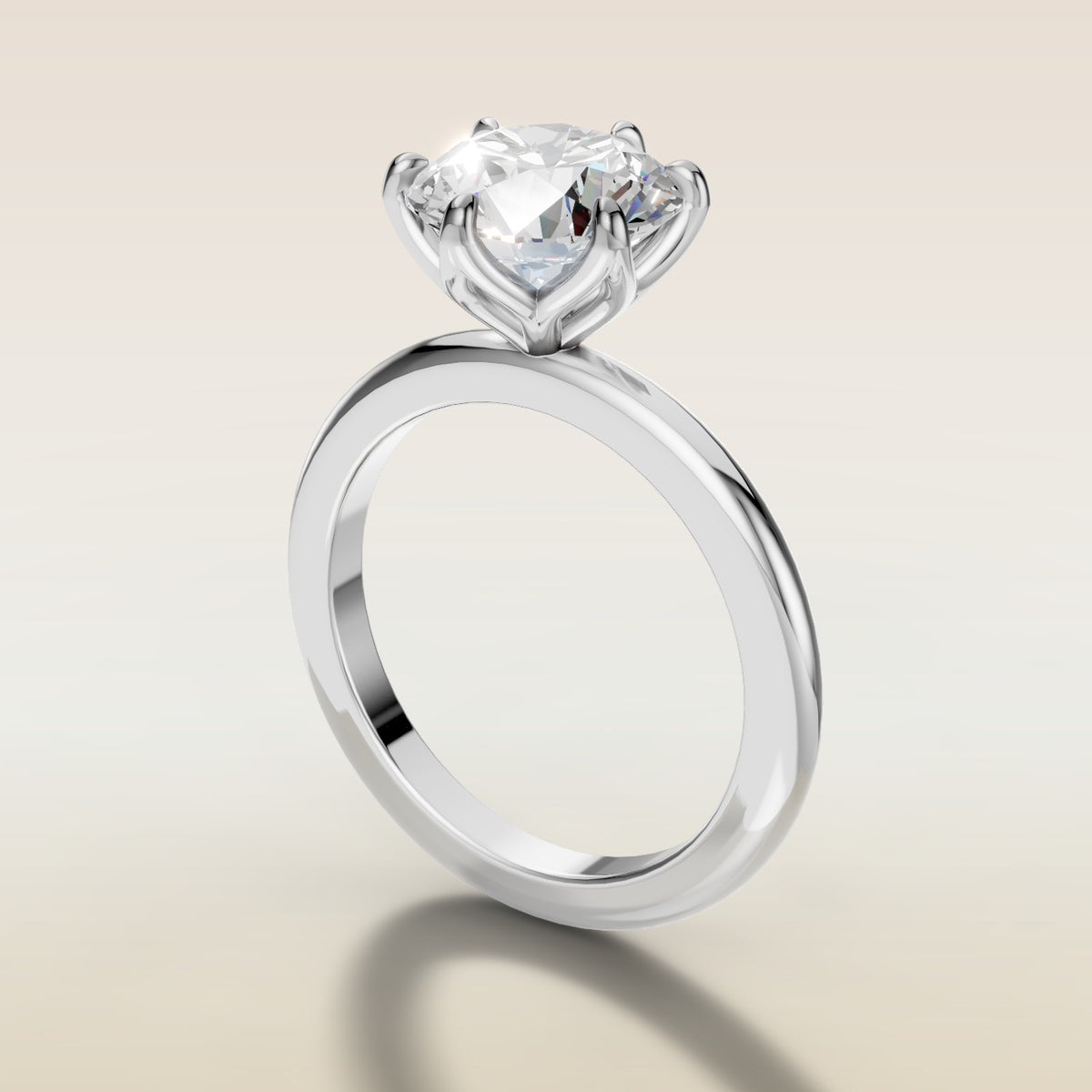 Round Six Petal Tulip Solitaire engagement ring in white gold, angled side view
