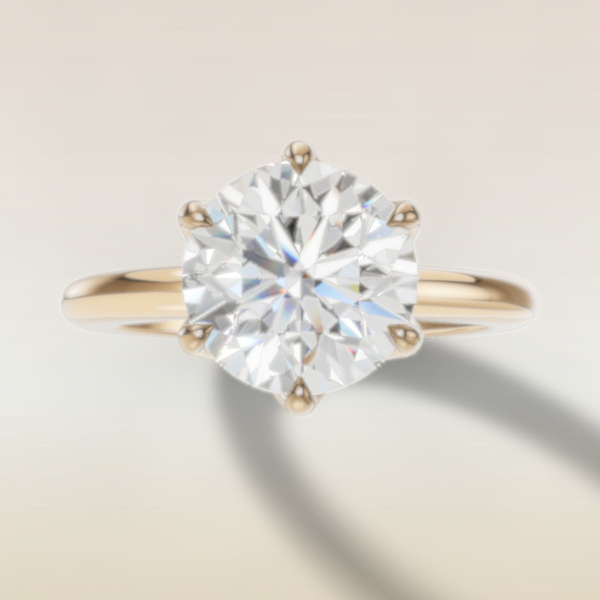 Round Six Petal Tulip Solitaire engagement ring in yellow gold, top view